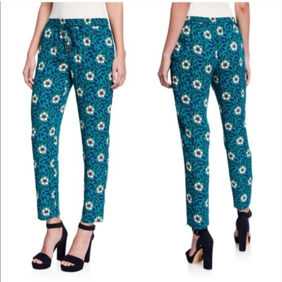 Diane von Furstenberg Bennett Daisy Print High Waist Trouser Pants in Juniper 0 - Picture 1 of 9